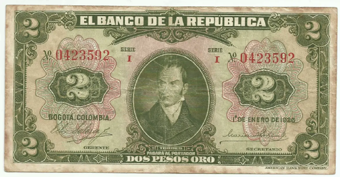comprar billete antiguo de colombia 2 pesos