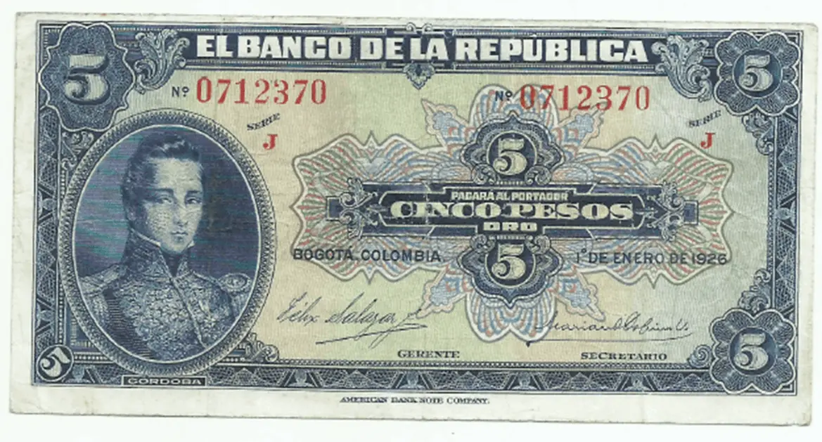 comprar billete antiguo de colombia 5 pesos