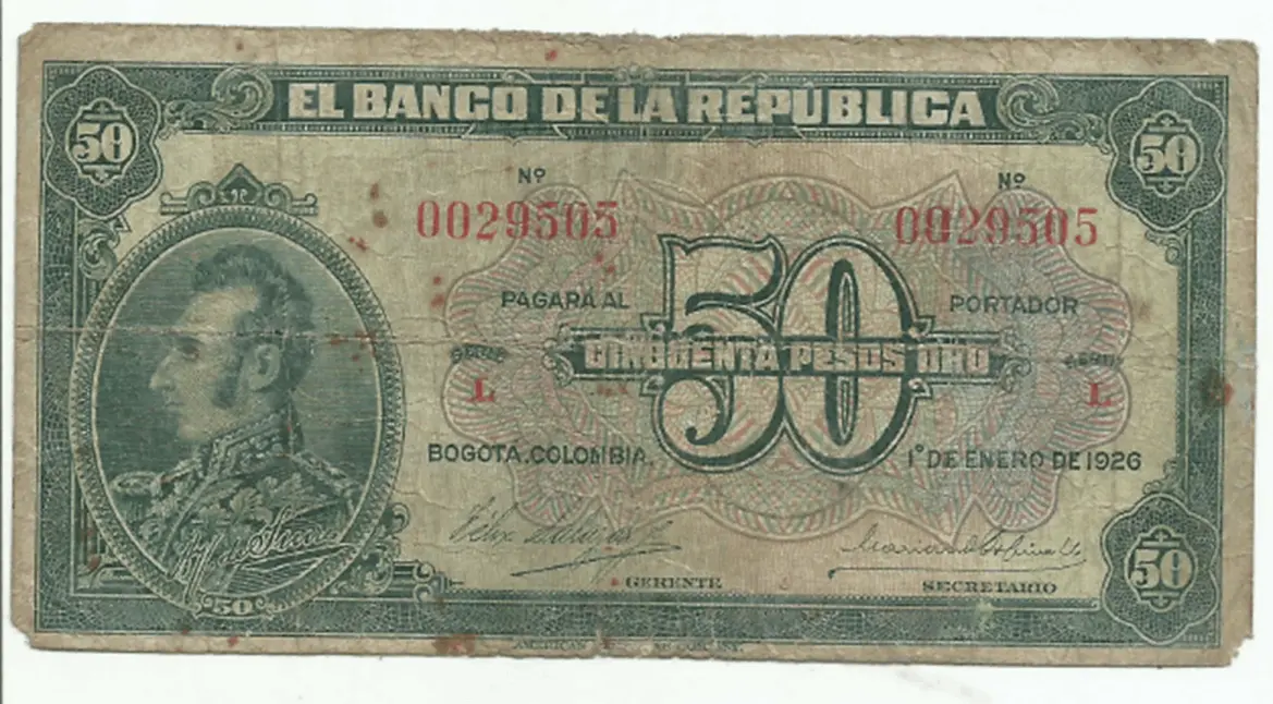 comprar billete antiguo de colombia 50 pesos