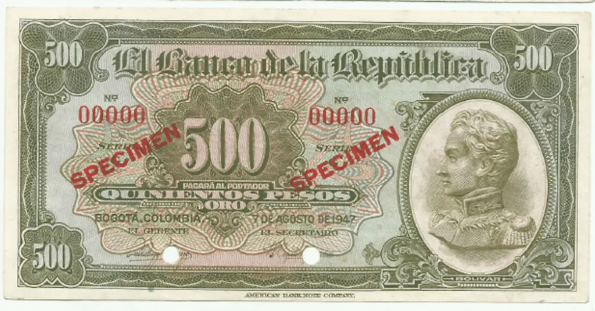 comprar billetes antiguos en venta 500 pesos specimen